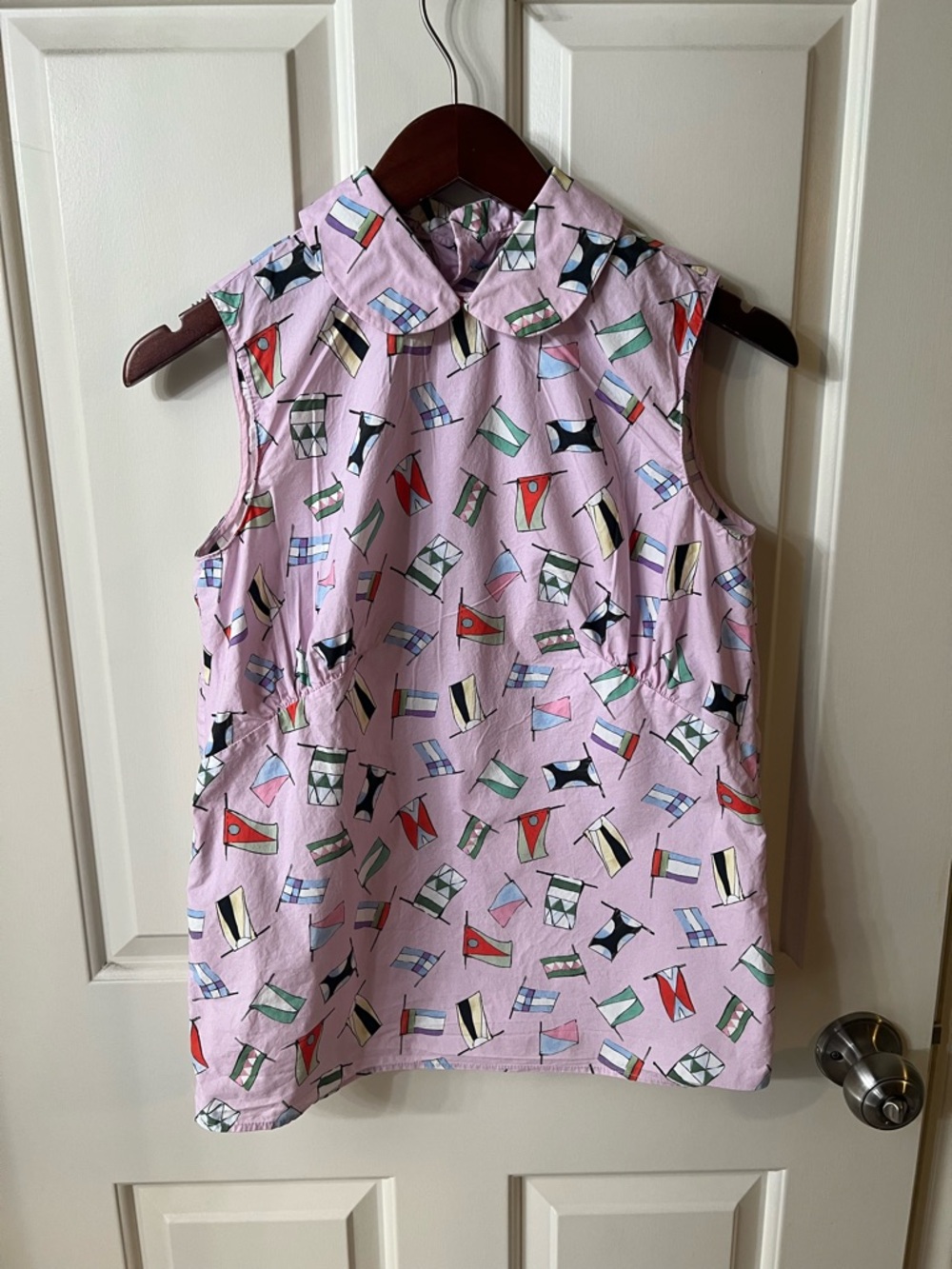 Miu Miu Vintage Flag Print Sleeveless Cotton Top Pink IT 36